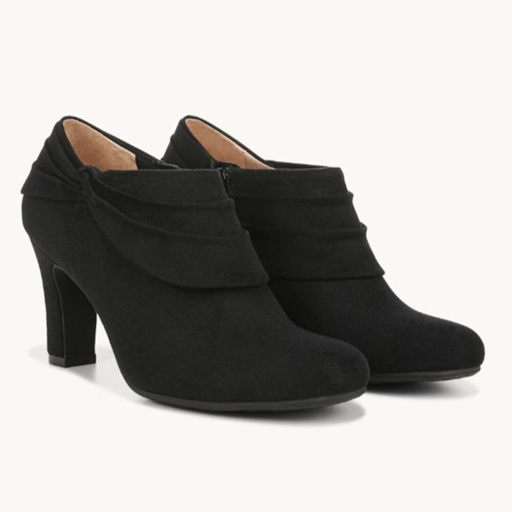 LifeStride Corie Ankle Bootie Microsuede Round Toe Black WMNS Size 10 Block Heel